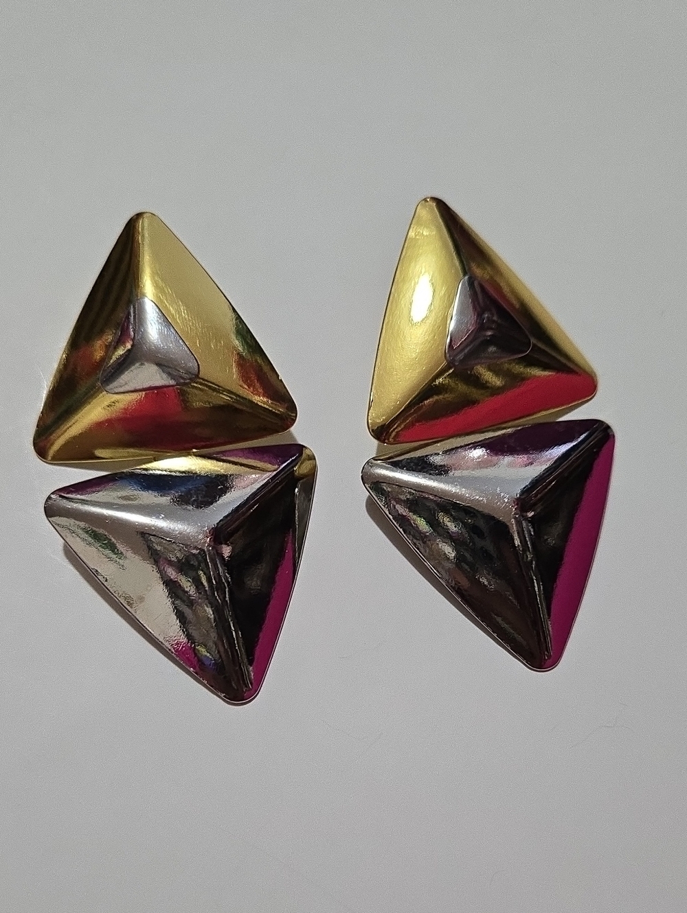 " Lox"- Gold and Silver Pyramid Stud Earrings - Women Jewelry - Picture 3 of 5